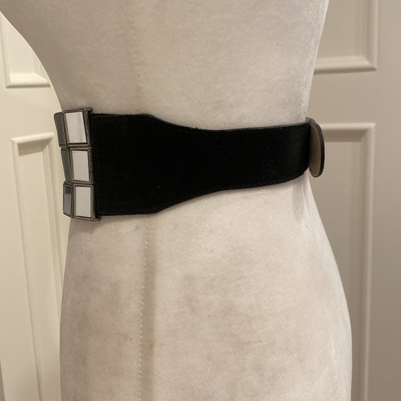 Vintage Rubik IceCube glass Mirror Suede Leather Wide statement belt Y2K RARE - Picture 5 of 14